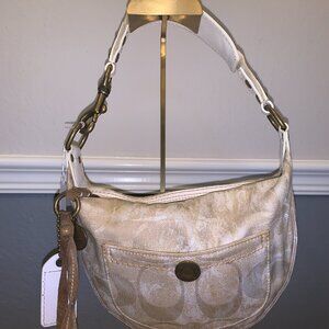 Coach Small Canvas Shoulder Bag - Tan & Gold